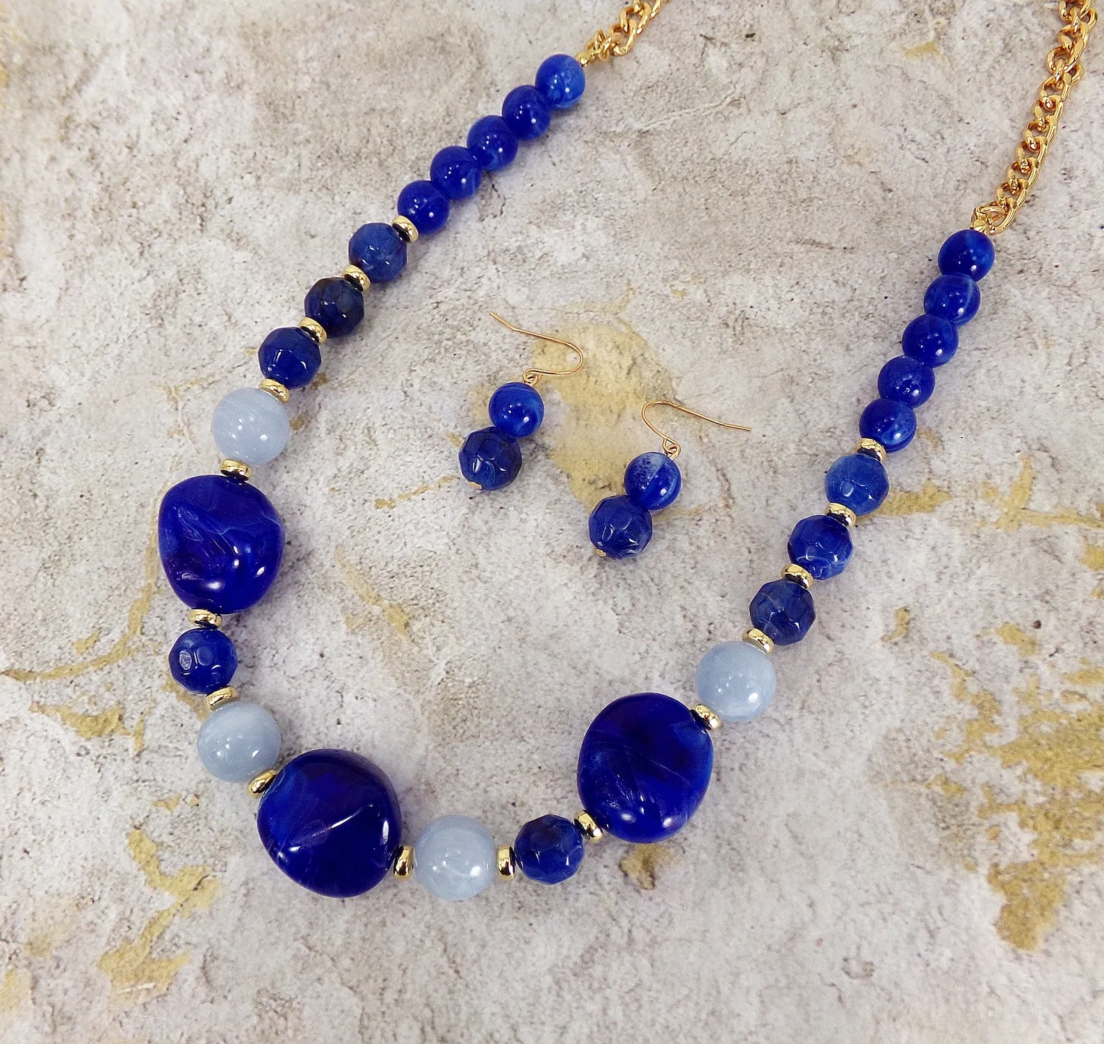 Blue Beaded Fashion Necklace and Earrings Set - Image 5