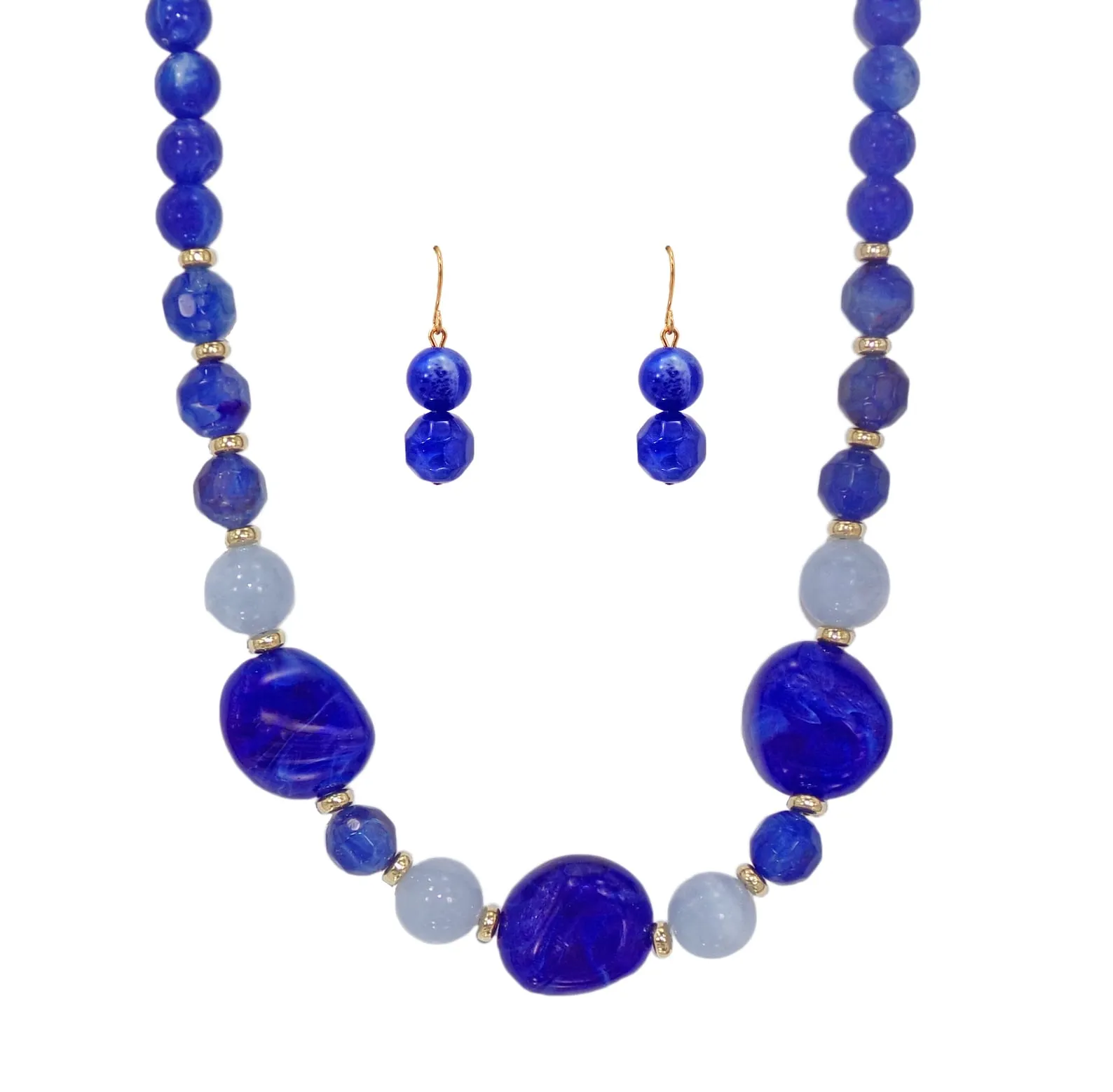 Blue Beaded Fashion Necklace and Earrings Set - Image 4