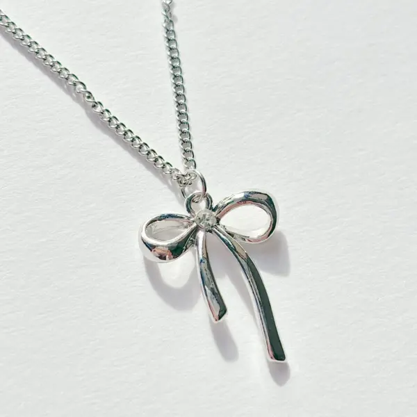 Stainless Steel Bow Pendant Necklace: Minimalist Coquette Jewelry, 16" Chain
