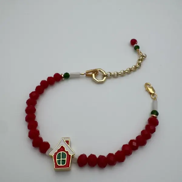 Handmade Red Crystal Christmas Charm Bracelet with Gold Plated Findings