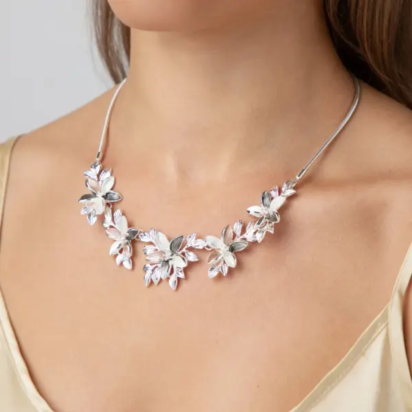 Dainty Flower Silver Grey and Dusky Pink Necklace