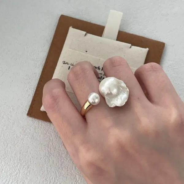 Large Baroque Pearl 18k Gold Plated Sterling Silver Ring