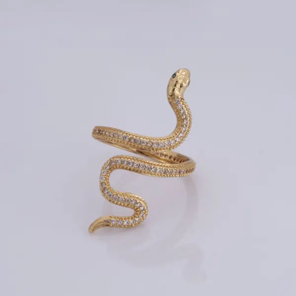 Micropave Zirconia Snake 18K Gold Filled Open End Ring - Adjustable