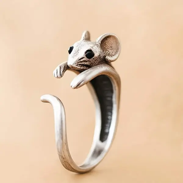 Adjustable Mouse Wrap Ring: Antique Silver Animal Jewelry