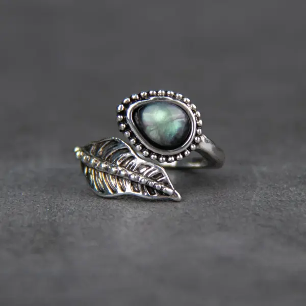 Boho Moonstone Ring: Silver Leaf Adjustable Thumb Ring