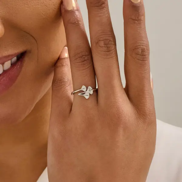 Sterling Silver Ginkgo Leaf Ring: Adjustable