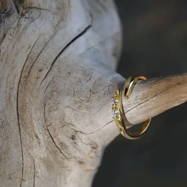 Ring with stone, gold ring made of 925 silver with zirconia, adjustable ring