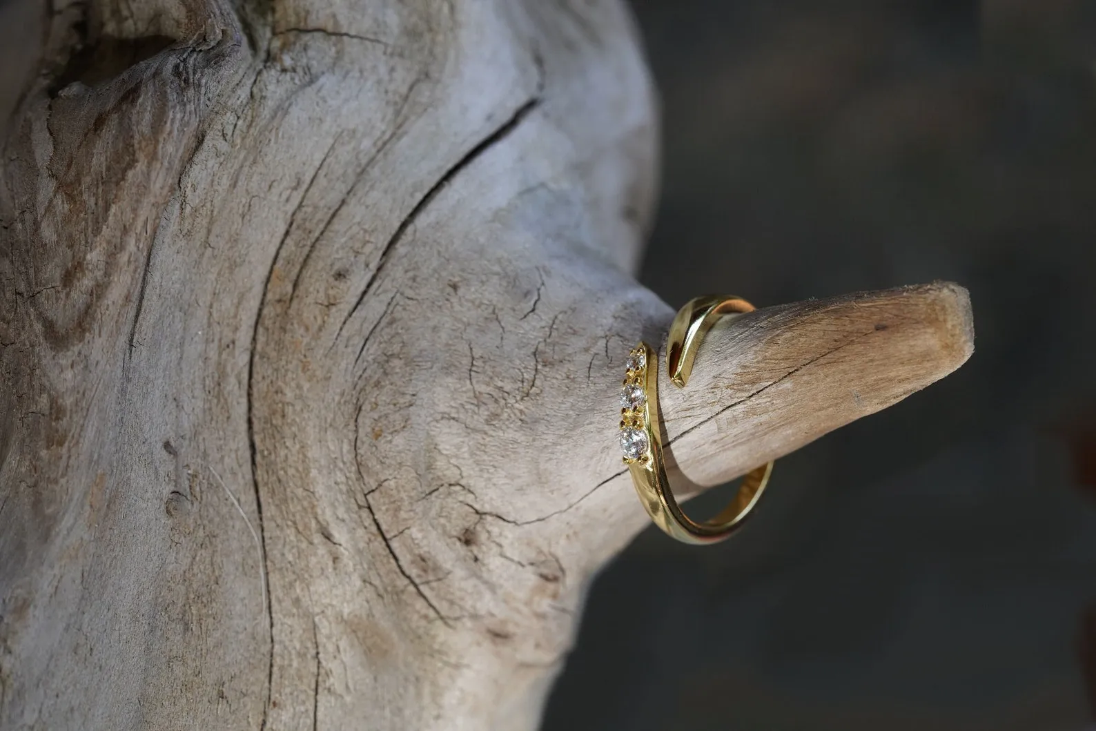 Ring with stone, gold ring made of 925 silver with zirconia, adjustable ring