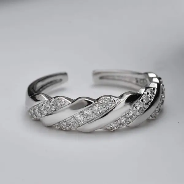 Twist Band Diamond Ring, Adjustable Silver Cuff, Chic Index Finger Jewelry