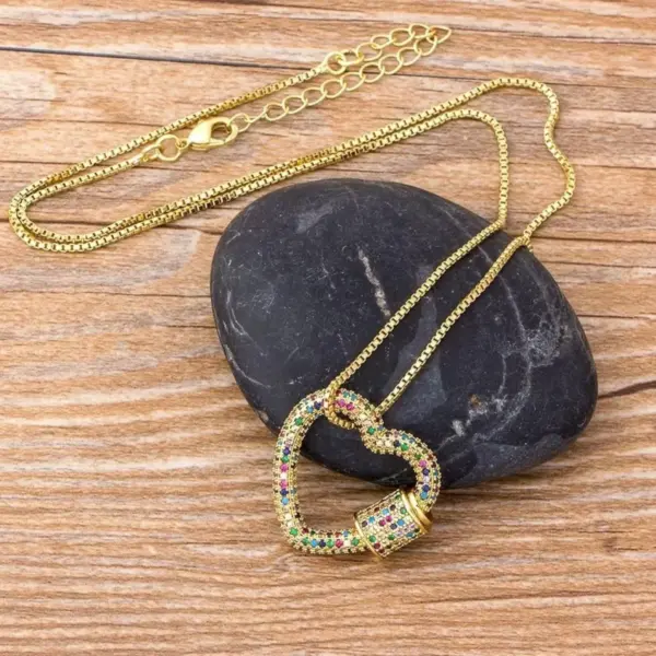 Bejeweled Heart Carabiner Necklace