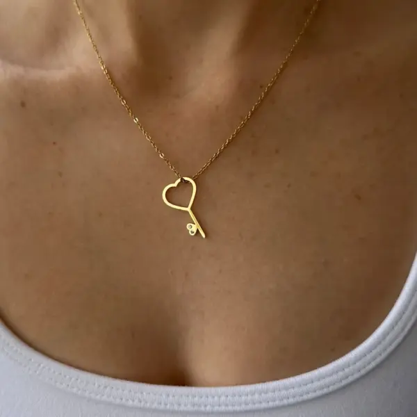 Heart Key Necklace: Dainty Charm, Minimalist Steel