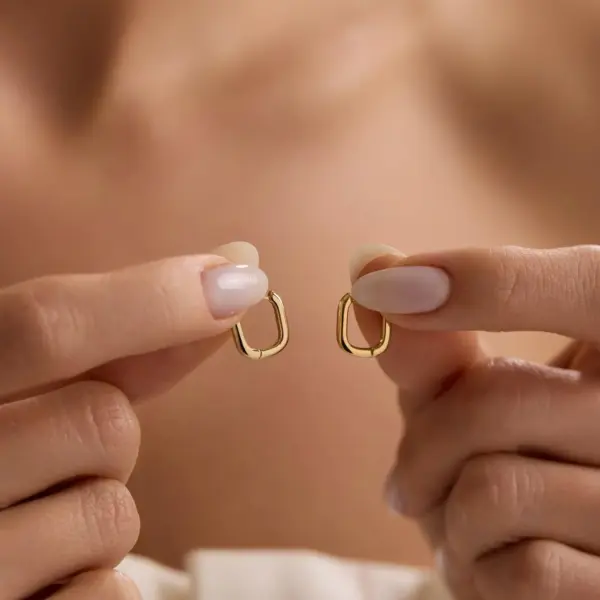 18K Gold Plated Square Huggie Hoops