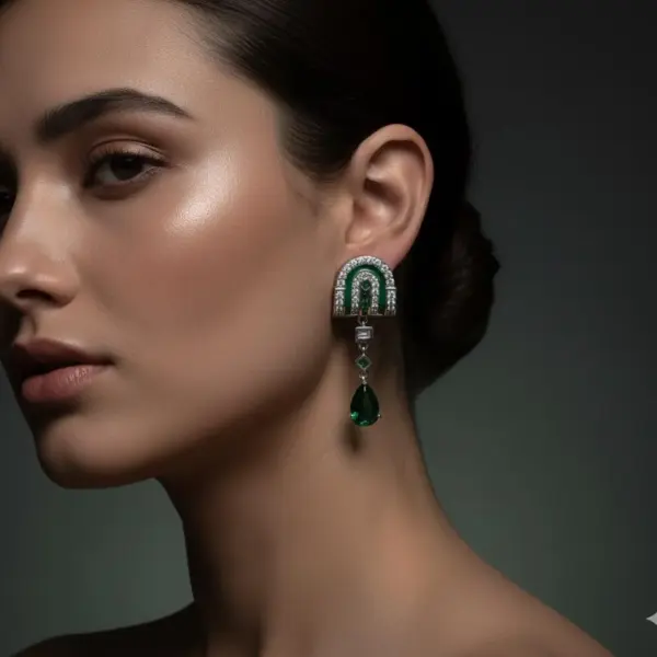 Emerald Quartz & CZ Drop Earrings: Art Deco 925 Sterling Silver