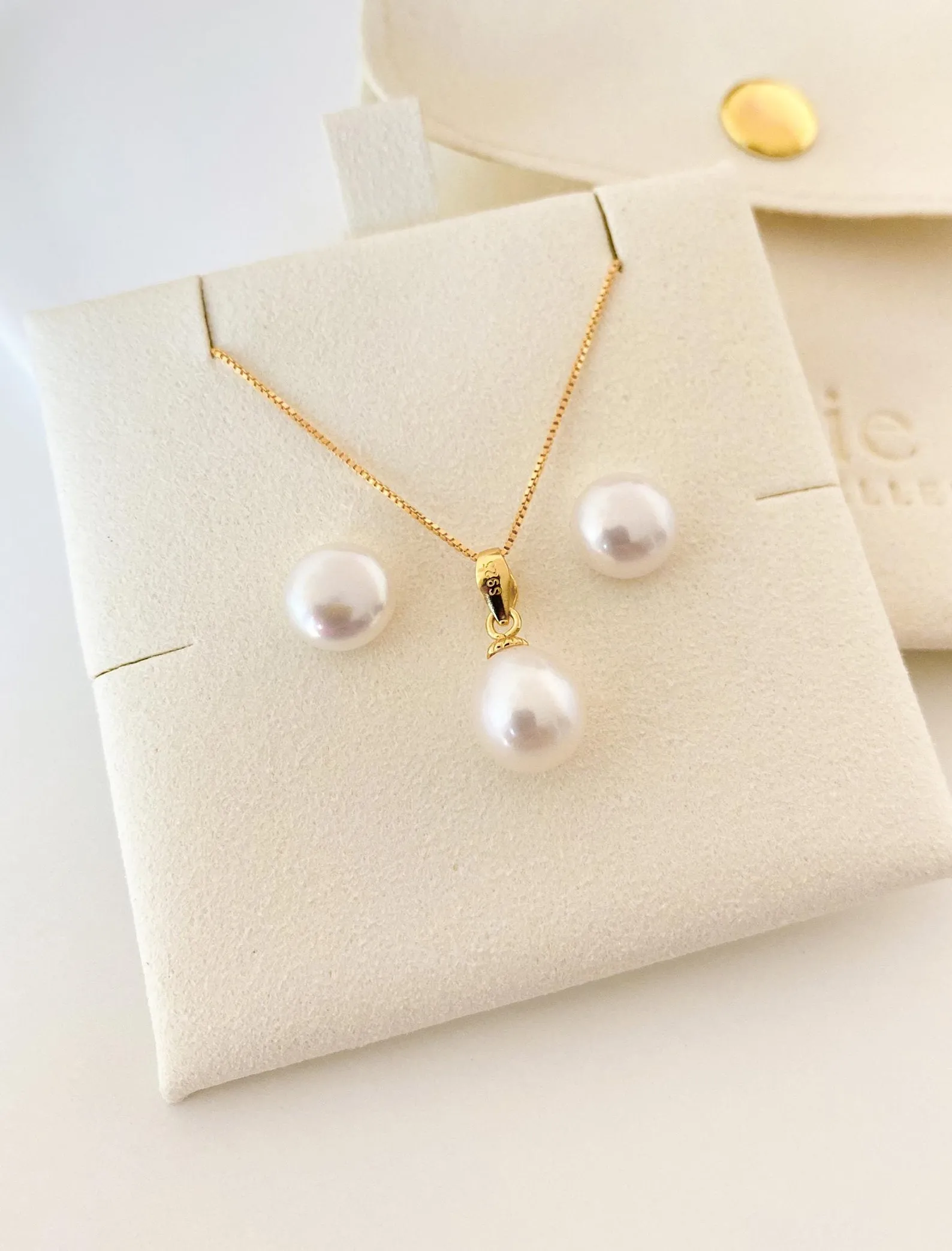925 Sterling Silver Genuine Natural Cultured Freshwater Pearl Necklace Earrings Set - Image 2