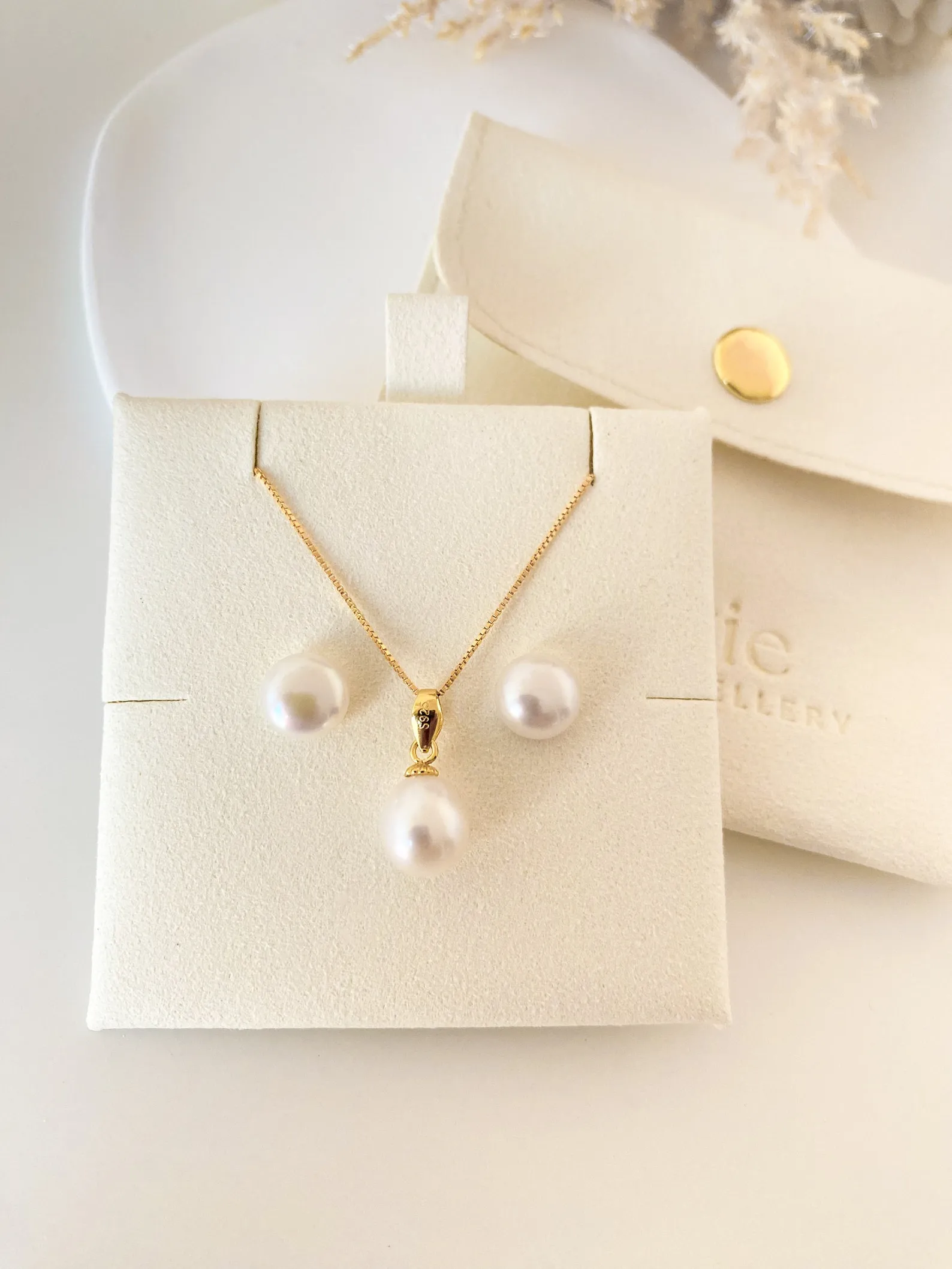 925 Sterling Silver Genuine Natural Cultured Freshwater Pearl Necklace Earrings Set