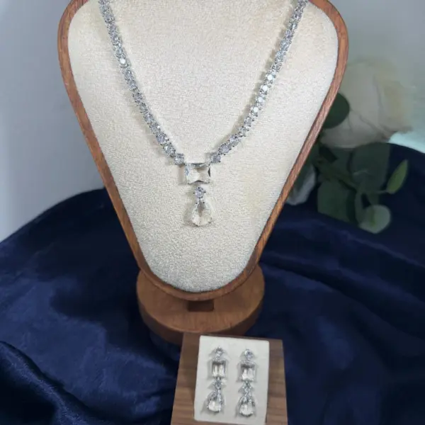 Clear Crystal & Silver Necklace and Earrings Set