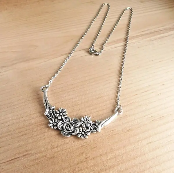 Floral Necklace | Antique Silver | Pewter