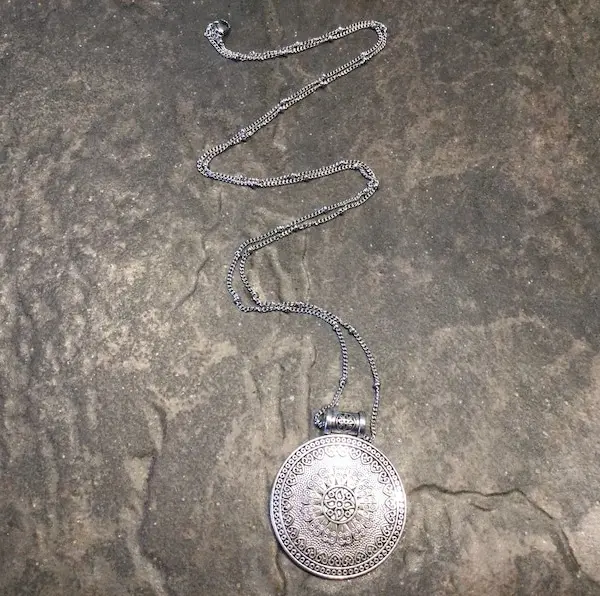 CLEARANCE Extra Long Silver Medallion Circle necklace with stainless steel Satellite chain