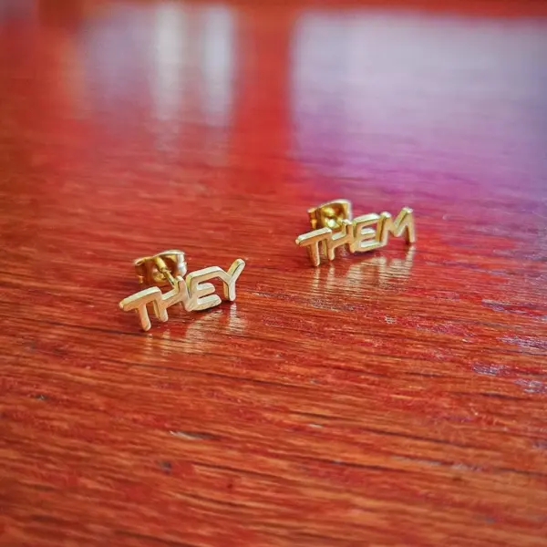 Gold Pronoun Stud Earrings - they/them