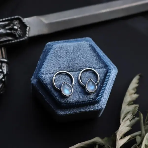 Dainty Moonstone Stud Earrings: Sterling Silver Minimalist Jewelry