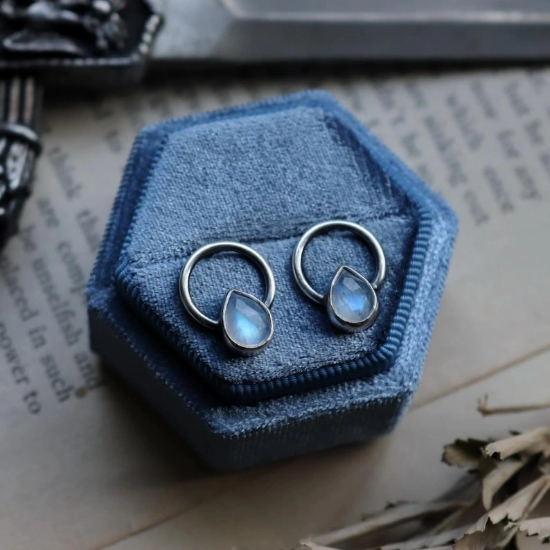 Dainty Moonstone Stud Earrings: Sterling Silver Minimalist Jewelry - Image 3