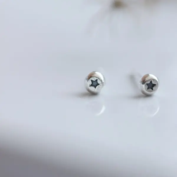 Tiny Recycled Sterling Silver Star Studs: Dainty Dot Earrings