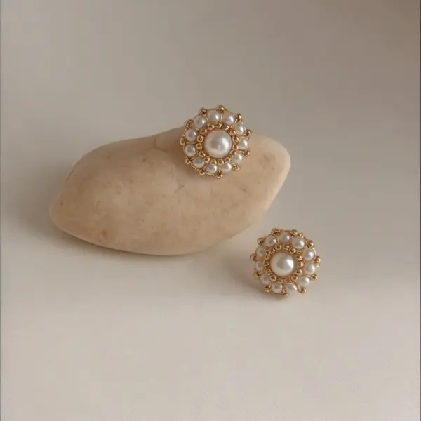 Pearl studs earrings freshwater pearl Handmade White small earrings shell Pearl minimalist studs Bride earrings