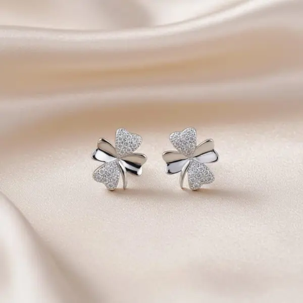Sterling Silver Clover Stud Earrings, Lucky Four Leaf Design