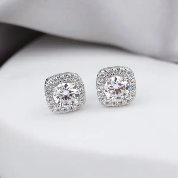Cushion Halo Moissanite Stud Earrings