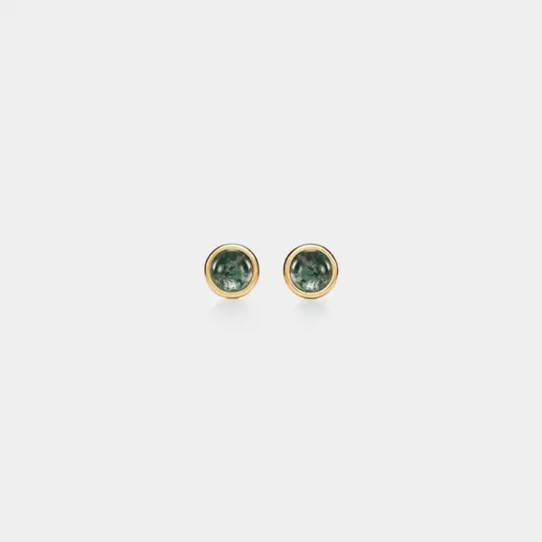 Agate Cabochon Small Green Crystal Stud Earrings