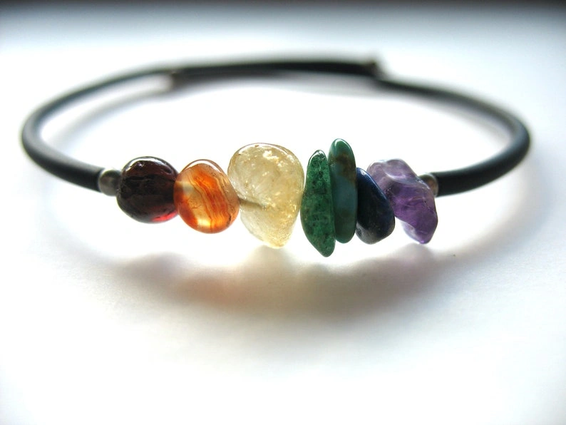 Rainbow Chakra Stone Cuff Bracelet