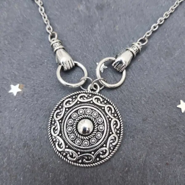 Shieldmaiden Choker Necklace, Antique Silver Stainless Steel Viking Jewelry (14 inches)